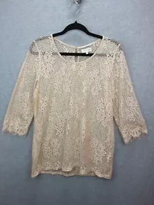 Table Eight Size M Oatmeal Three Quarters Sleeve Open Weave Lace Style Top - Picture 1 of 10