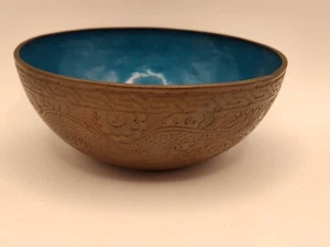 Antike 1891-1910 Bronze chinesische Schale blau innen handbesetzt mit Drache gemarkt - Bild 1 von 19