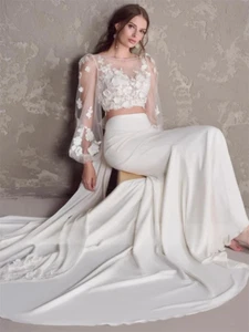 Two piece wedding dress Beach bridal skirt for bride white lace bridal top - Picture 1 of 6
