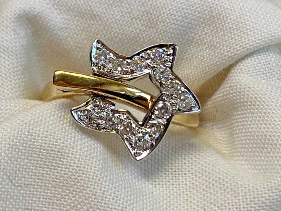 Anillo estrella oro blanco y amarillo 14K 4,17 g joyería fina tamaño 7,25 banda piedras transparentes Foto 1 de 4