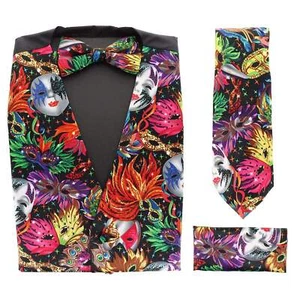 Chaleco de satén Vittorio Farina Mardi Gras para hombre, corbata, pajarita y cuadrado de bolsillo - Imagen 1 de 56