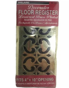 Melard Decorative Floor Register Brass Metal Plated Fits 4"x10" Openings 2pc New - Picture 1 of 12