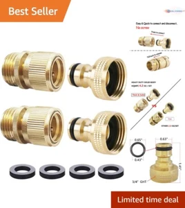 Garden Hose Connector Brass Quick Connect 3/4 Inch GHT Fitting 2 Sets - Picture 1 of 11