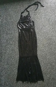 Atemberaubendes Damen-Maxikleid Größe 14 "Boohoo" Boutique schwarz glitzernde Pailletten NEU - Bild 1 von 5