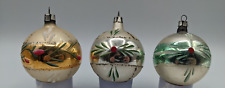 3 VNT Eastern  European Glass Christmas Ornament Floral Rosemalin Toll Painted