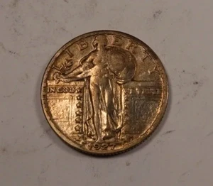 1927 Standing Liberty Quarter * fast unzirkuliert vz++ getönt * XQ134 - Bild 1 von 2