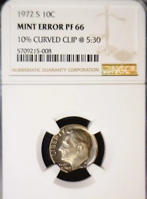 1972s ERROR NGC PR66 CLIPPED Roosevelt Dime Coin NICE RARE Clip GEM PROOF #1  NR - Image 1 of 4