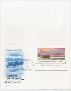 TurtlesTradingPost- American Buffalo- Postal Reply Card 1988 #UY39 FDC Artcraft - Picture 1 of 2