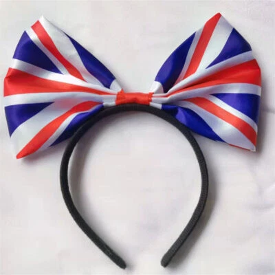 Unisex Queens Platinum Flag Headband 70Years Anniversary British Flag Bowknot - Image 1 of 3