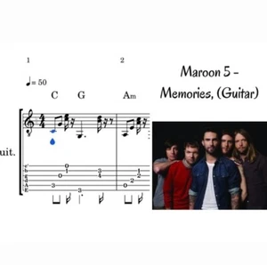 Maroon 5 - Memories, Instrumental guitar arrangements Tablature chords lyrics - Picture 1 of 4