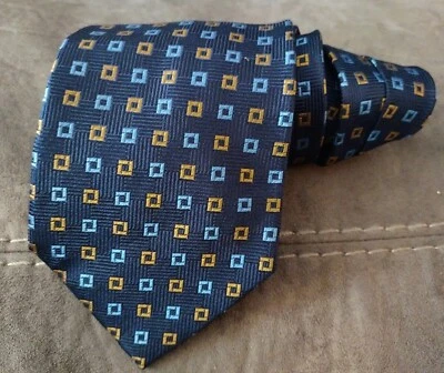 Corbata Todays Man TM 100 % seda azul amarillo cuadrada geométrica Foto 1 de 4