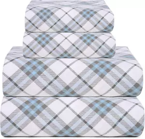 4 Piece 100% Cotton Flannel Sheets Full Size Bed Set - Warm & Extra Soft - Deep - Picture 1 of 7