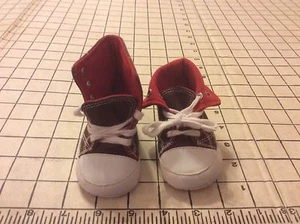 Sneaker Baby Sz1 Brown Hightop Infant Shoes Bootie 100% Cotton Fold Down Lace Up - Picture 1 of 7