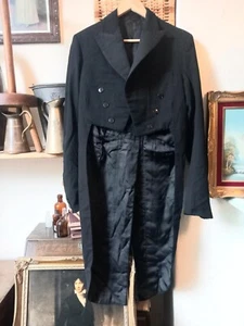Antique Vintage 1930s/40s Mens Black Tailcoat Evening Jacket Black Formal Wear - Picture 1 of 10