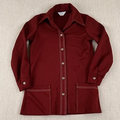 Vintage 1970s Sears Chore Button Shirt Womens Dagger Collar Disco Red Hippie VTG - Image 1 of 4