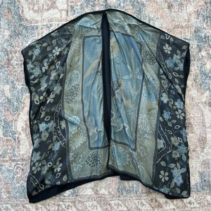 Citron Santa Monica Kaftan Kimono Jacket Bird Crane Embroidered Art To Wear XL - Picture 1 of 9