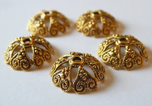 20 Perlenkappen gold antik 15mm groß Blume / Herz 15x5mm stabil - Bild 1 von 2
