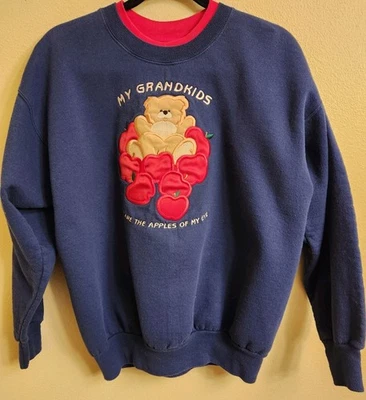 Vtg M&C Sportswear Grandma Sweatshirt Size Large Embroidered Teddy Bear Apples  - Image 1 of 4