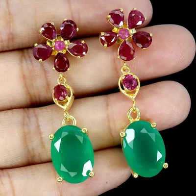 925 Orecchini Argento Sterling Ovale Avventurina 14x10mm Rubino Senza USA Import - Immagine 1 di 4