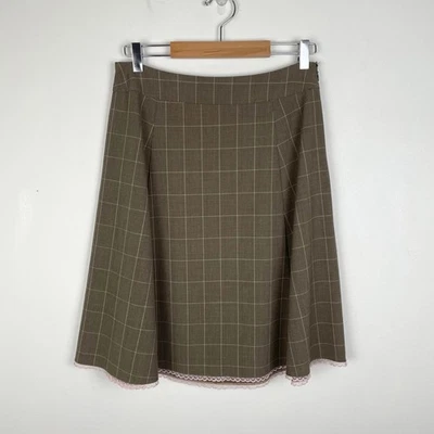 Falda y2k 00s Antigua Azul Marino Para Mujer 4 Marrón Rosa Encaje Ribete Línea A Acampanada Elastizada Preppy Foto 1 de 4