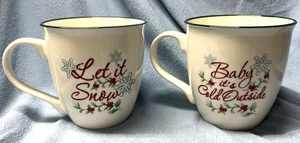 2 Pfaltzgraff WINTERBERRY 20 oz Let it Snow & Baby Its Cold Winter Mugs Cup MINT - Picture 1 of 9