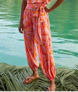 Pantalones Farm Rio Para Mujer S Rosa Brillante Bosque Cintura Calada Corbata Tropical Sueltos - Imagen 1 de 11