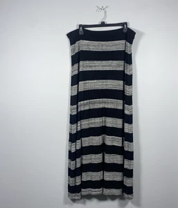 Michael Kors Gestreifter Strick Maxi Rock Damen L Schwarz Grau Pull-On Gummibund - Bild 1 von 4
