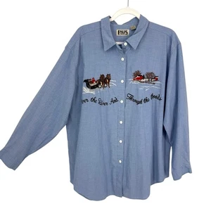 Falls Creek Weihnachten besticktes Hemd mit Knopfleiste Chambray Gr. 22 W Vintage - Bild 1 von 9