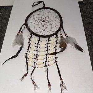 14” Navajo Native American Dreamcatcher cuero real y plumas - Imagen 1 de 8