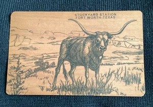 Postal de madera de cedro Steer Stockyard Station Fort Worth, Texas TX - Imagen 1 de 2
