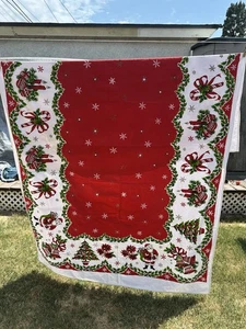 Tovaglia Natalizia Cotone Vintage Albero di Babbo Natale Campanelle Candele 60 X 82 Senza Marca - Foto 1 di 5