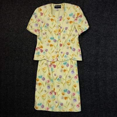 Floral Skirt Set Womens 12 Herbert Grossman by Cynthia Sobel VTG 2 Pc Suit S/SL - Image 1 of 4