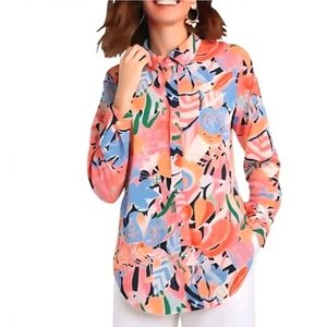 NWT-TALBOTS 'Marvelous Floral' Colorful Abstract Art Button-up Blouse sz X-LARGE - Picture 1 of 13