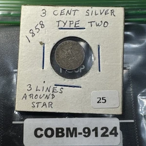 US COIN: 1858 Three Cent Type Two Silver Trime Coin COBM-9124 - Picture 1 of 7