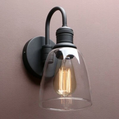 5.6" CLOCHE CLEAR GLASS RETRO INDUSTRIAL WALL SCONCE GOOSENECK BLACK WALL LIGHT - Image 1 of 4