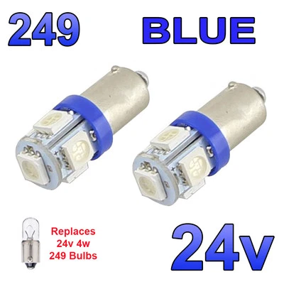 2 X 24V BLUE BA9s LED BULBS 249 SIDE LIGHT WEDGE HGV MAN VOLVO - Image 1 of 4