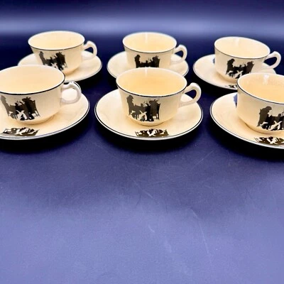 Juego de platillos tazas de té Crooksville China Co SILHOUETTE/6 EE. UU. amarillo negro de colección Foto 1 de 4
