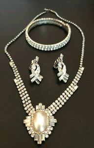  Vintage Strass Tropfen Kunstperlen Halskette mit Armband & Ohrringen, Demi Parure - Bild 1 von 11