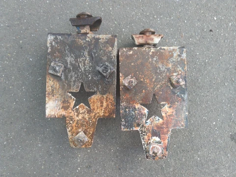 Large Heavy Early American Barn Door Hinges Star Cover