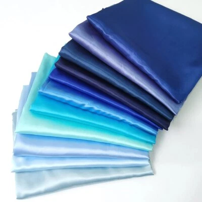 39 Inch X58 Inch Plain Satin Fabric Soft Charmeuse Scarf Craft DIY Material Blue - Image 1 of 4
