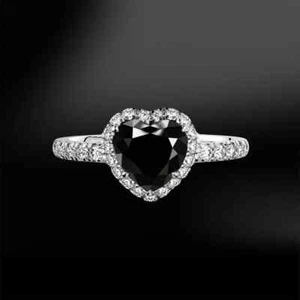Art Deco Style Lab-Created Diamond Heart Cut Black Party Ring 14k White Gold FN - Picture 1 of 8