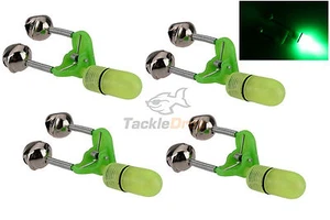 4x LED Night Fishing Bite Bait Alarm Twin 2 Bells Light Rod Tip Clip Alert Ring - Picture 1 of 5