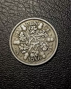 1936  British Silver Sixpence coin  - Scarce  - #D15 - Picture 1 of 2