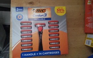 Bic Men's Comfort 3 Refillable Razor, 3 Blades, 1 Handle, 14 Cartridges - Picture 1 of 2