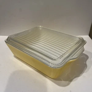 Vintage Pyrex Yellow #0503  Refrigerator Dish 1-1/2 Quart w/Ribbed Lid #503-C - Picture 1 of 11