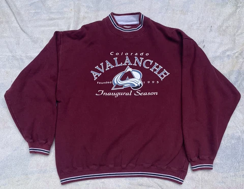 Colorado Avalanche 1995 Inaugural Burgundy Crewneck Gear Sweater Men M 24x28 Cover