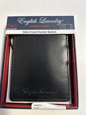 Cartera de bolsillo frontal delgada con bloqueo RFID negra de cuero genuino para lavandería inglesa Foto 1 de 4