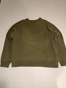 Vintage TOMMY HILFIGER Sweatshirt Mens Small Crew Neck Olive Green Preppy Flag - Picture 1 of 9
