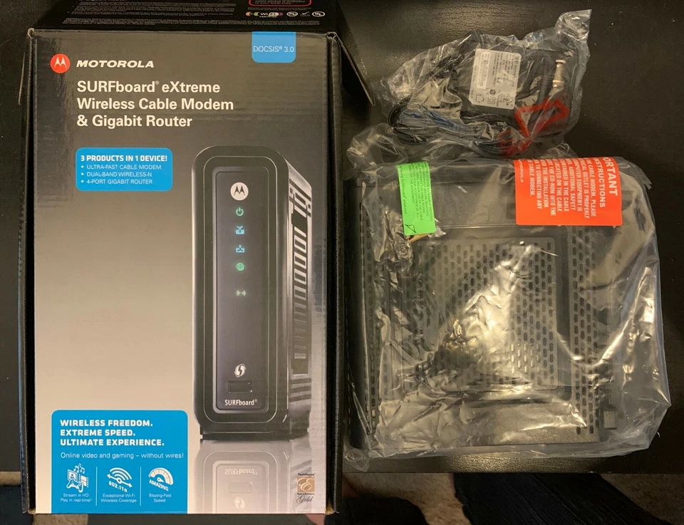 Motorola SBG6580 SURFboard 343 Mbps 4 Port Gigabit Wireless Cable Modem - Black - Image 1 of 1