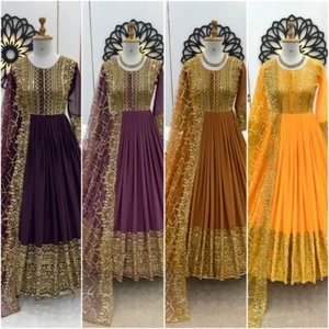 gown with dupatta INDIAN PAKISTANI style georgette fabric party wear dress - Picture 1 of 9